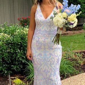 Long White, Iridescent Beaded Gown, size 6